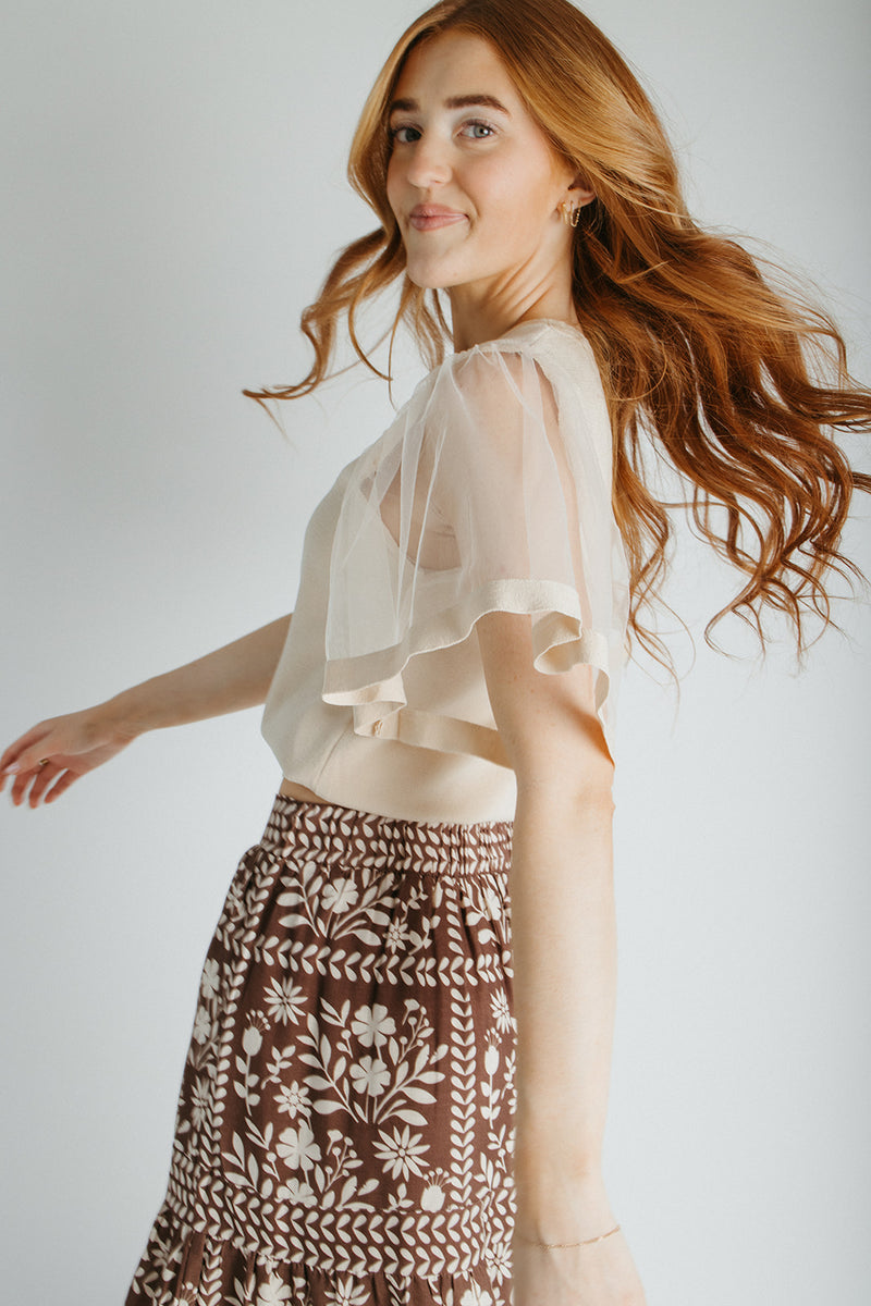 The Bruno Flouncy Sleeve Blouse in Oatmeal