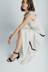 The Andrea Polka Dot Tiered Maxi Dress in Natural