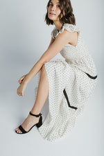 The Andrea Polka Dot Tiered Maxi Dress in Natural