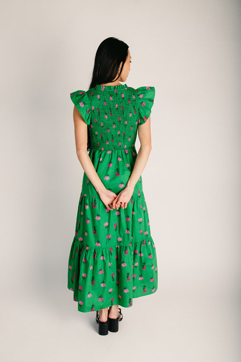 The Vivy Floral Tiered Midi Dress in Kelly Green + Pink – Piper & Scoot