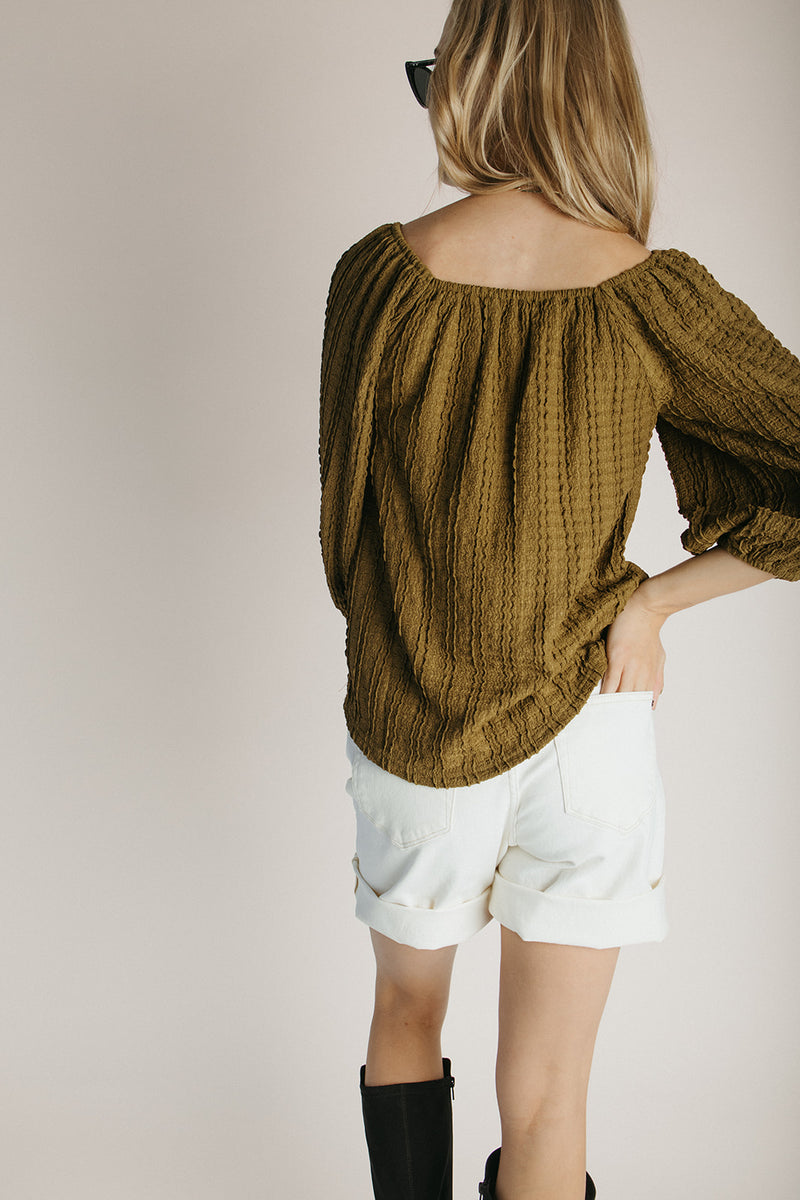 The Elsie Textured Blouse in Dark Olive