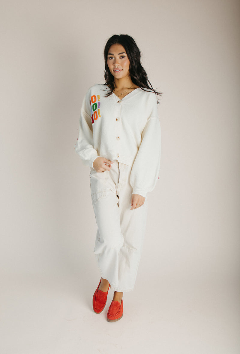 The Merry Christmas Patchwork Cardigan in Cream