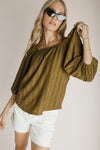 The Elsie Textured Blouse in Dark Olive