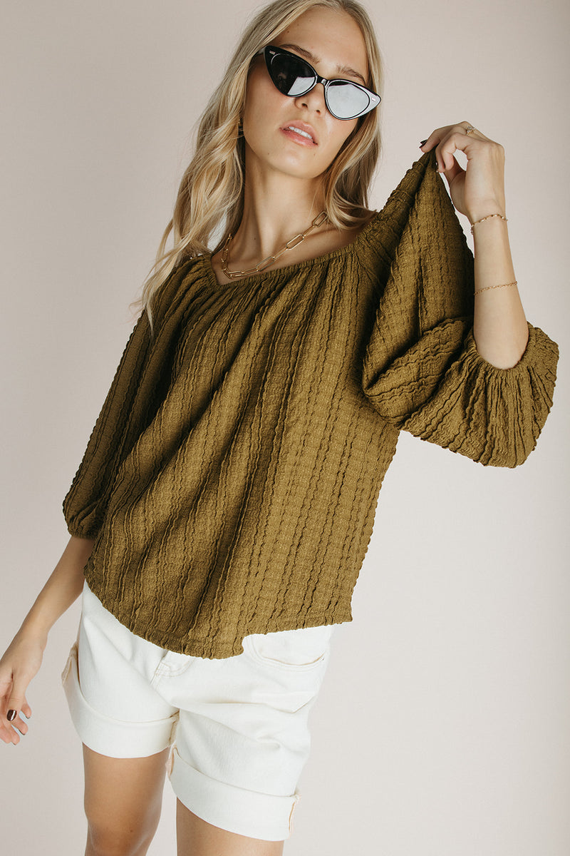 The Elsie Textured Blouse in Dark Olive
