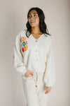 The Merry Christmas Patchwork Cardigan in Cream