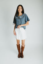 The Marasol Ruffle Collared Blouse in Denim