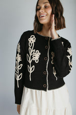 The Edgereton Floral Embroidered Cardigan in Black