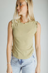The Gianni Striped Ruffle Tank in Avocado