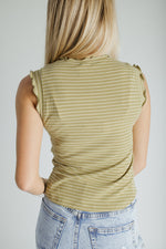 The Gianni Striped Ruffle Tank in Avocado