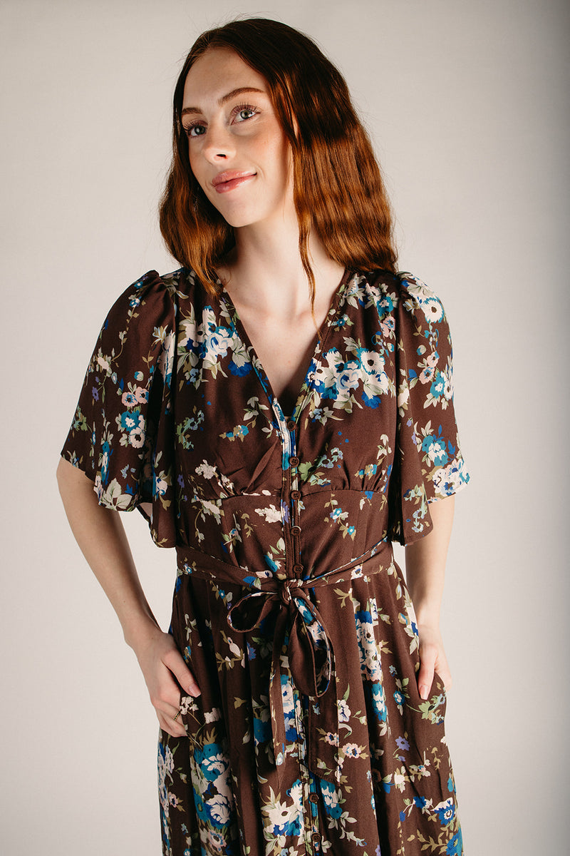 button up maxi dress The Albers Button-Up in Mocha Floral Large Navy Corpsman Navy Dress up front new-swim-bs Size:Size 10/38