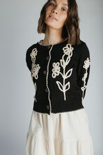 The Edgereton Floral Embroidered Cardigan in Black