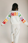The Merry Christmas Patchwork Cardigan in Cream