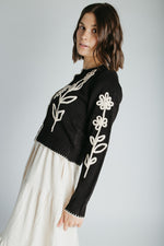 The Edgereton Floral Embroidered Cardigan in Black