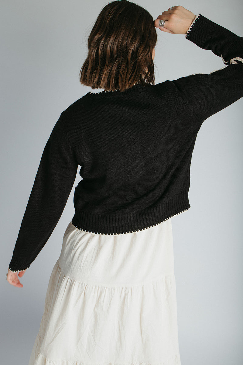 The Edgereton Floral Embroidered Cardigan in Black