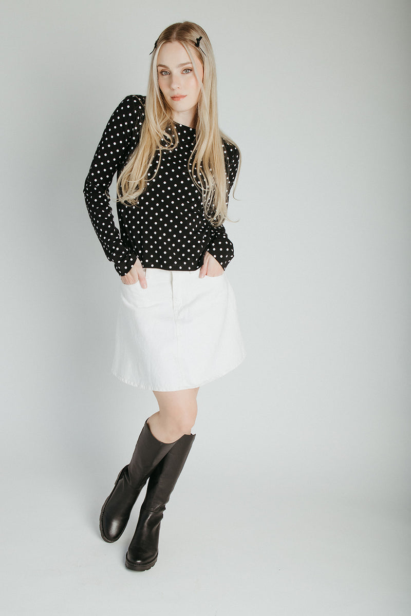 The Kemron Polka Dot Long Sleeve Tee in Black