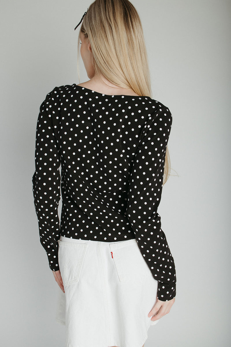The Kemron Polka Dot Long Sleeve Tee in Black