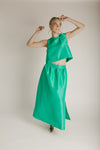 The Caryn Metallic Maxi Skirt in Kelly Green