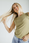 The Gianni Striped Ruffle Tank in Avocado