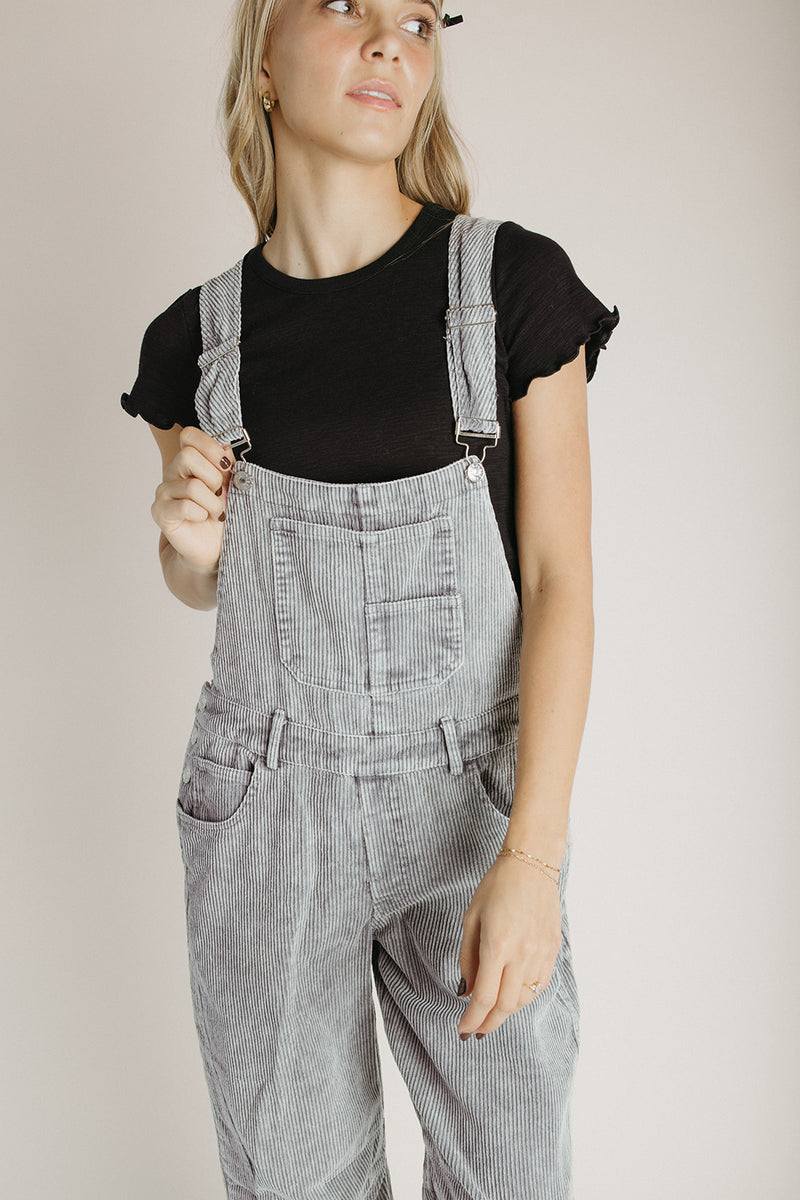 The Clayton Barrel Leg Corduroy Overall in Grey