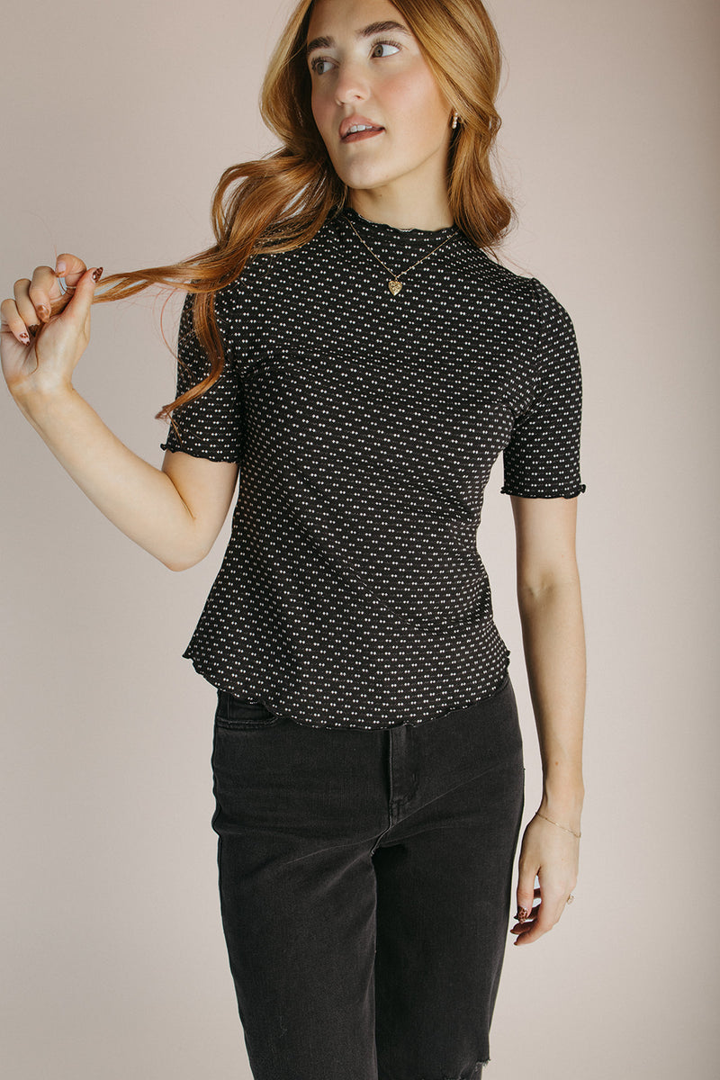 The Carolyn Dot Textured Blouse in Black