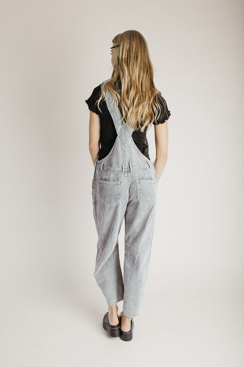 The Clayton Barrel Leg Corduroy Overall in Grey