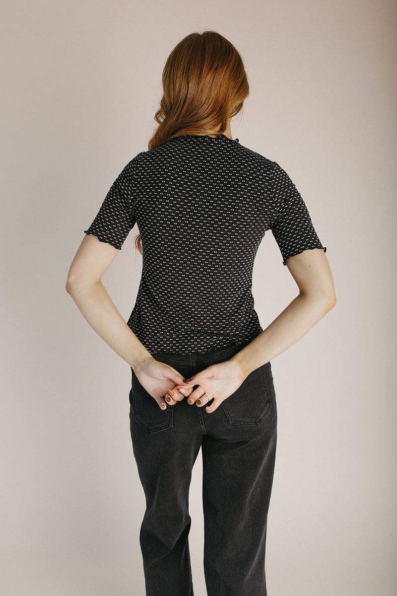 The Carolyn Dot Textured Blouse in Black