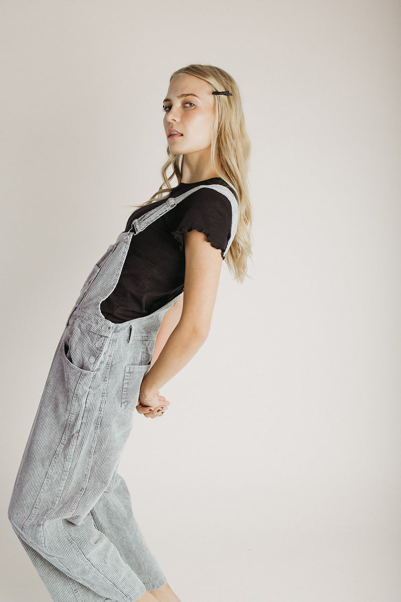 The Clayton Barrel Leg Corduroy Overall in Grey