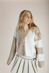 The Carmack Colorblock Cardigan in Taupe + Ivory