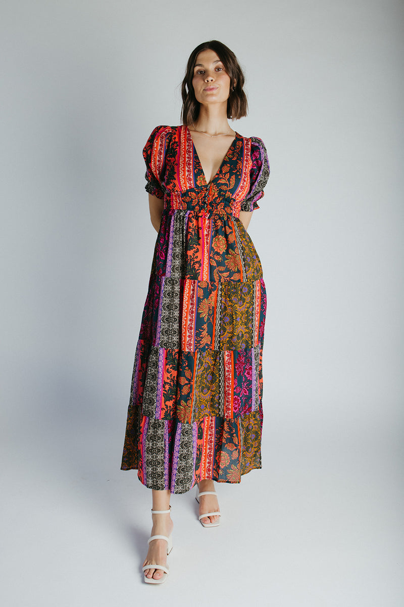 The Fernley Patterned Maxi Dress in Pine Harvest