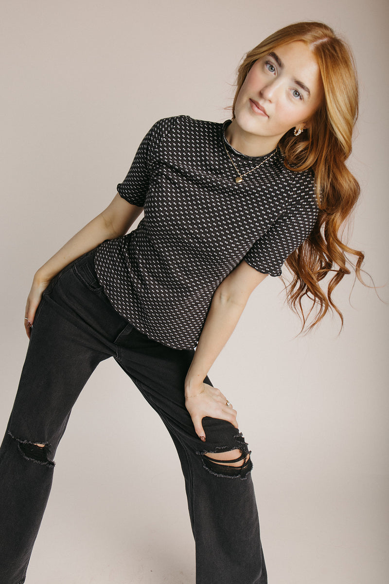 The Carolyn Dot Textured Blouse in Black