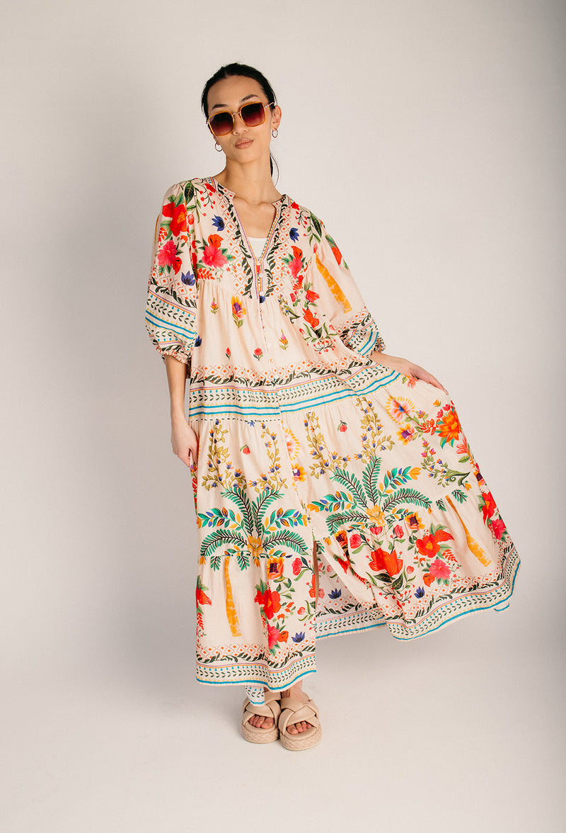 The Sorano Floral Button-Up Maxi Dress in Natural Multi (SHIPS LATE MA   Piper & Scoot