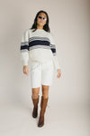 The Monarch Ribbed Sweater in Cream + Navy Stripe