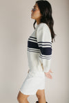The Monarch Ribbed Sweater in Cream + Navy Stripe