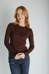The Shyanne Lace Hem Cardigan in Choco