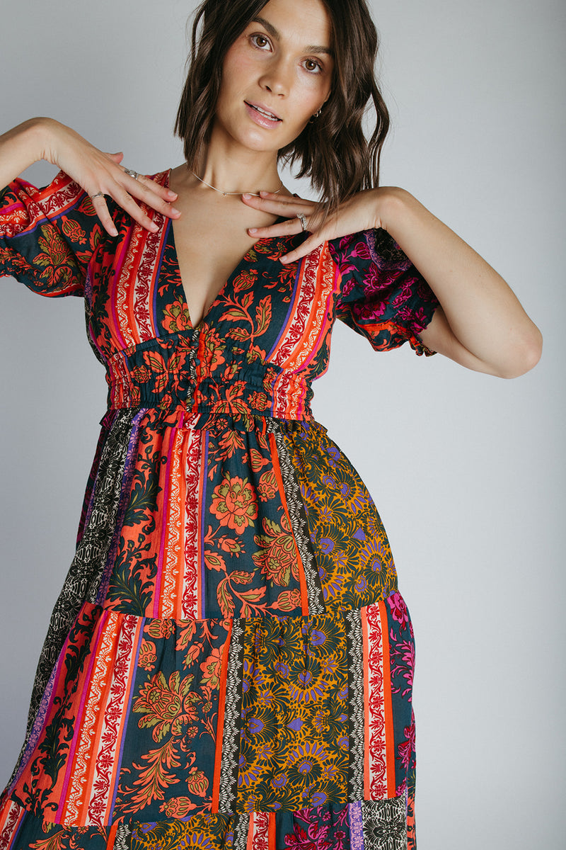 The Fernley Patterned Maxi Dress in Pine Harvest