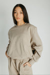 The Goldie Bubble Hem Pullover in Taupe
