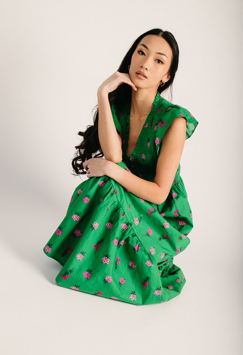 slim fit dress slacks The Vivy Floral Tiered Midi Dress in Kelly Green + Pink – Piper & Scoot