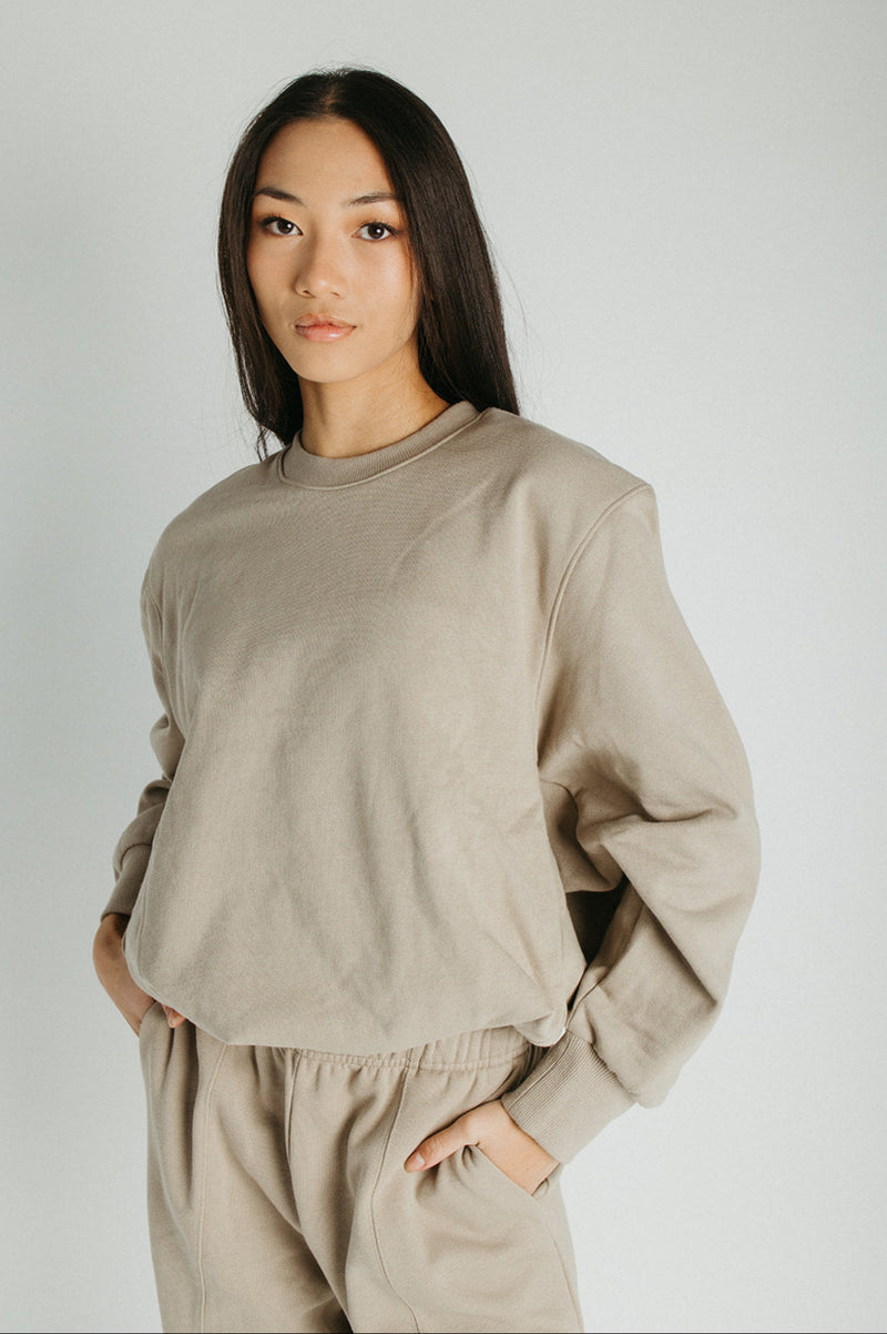 The Goldie Bubble Hem Pullover in Taupe