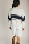 The Monarch Ribbed Sweater in Cream + Navy Stripe