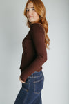 The Shyanne Lace Hem Cardigan in Choco