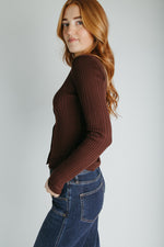 The Shyanne Lace Hem Cardigan in Choco