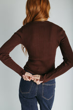 The Shyanne Lace Hem Cardigan in Choco