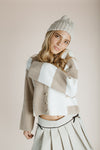 The Carmack Colorblock Cardigan in Taupe + Ivory