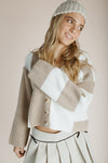 The Carmack Colorblock Cardigan in Taupe + Ivory