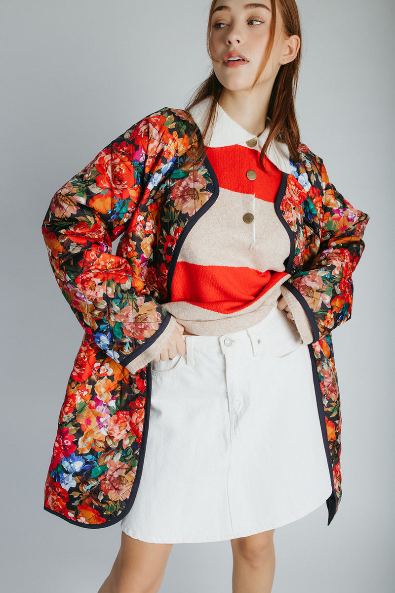 The Janice Quilted Jacket in Navy Floral