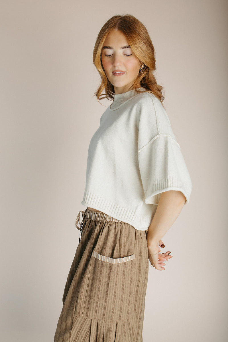 The Trisney Mock Neck Sweater in Ivory