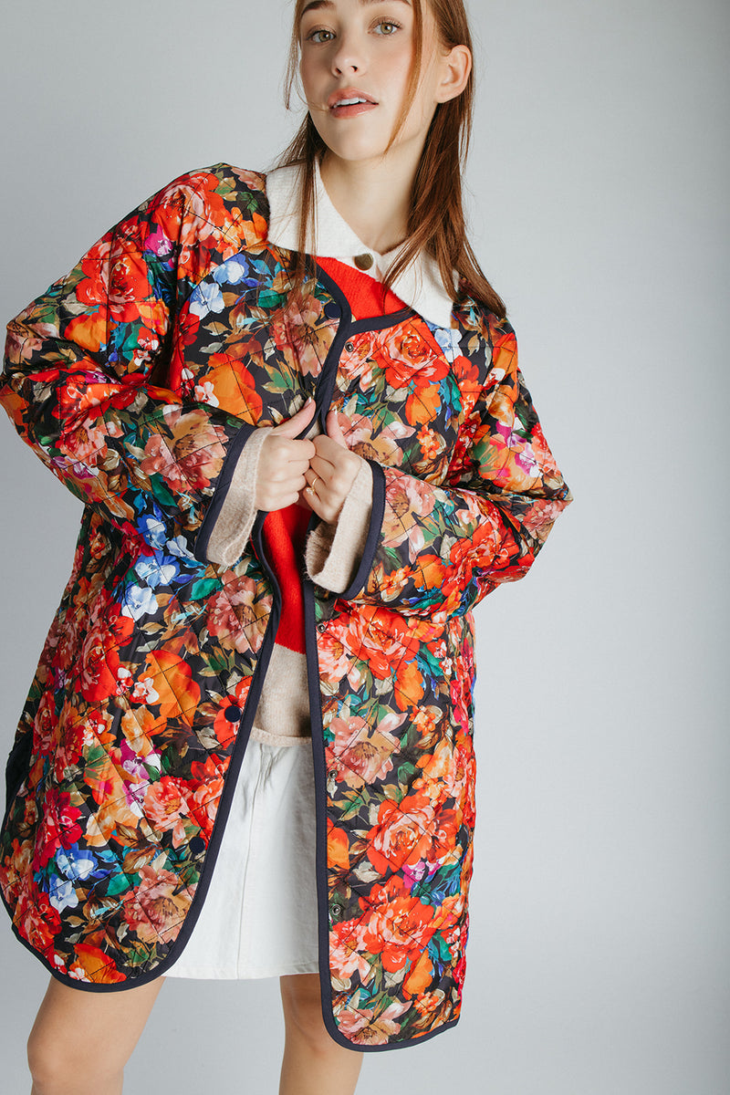 The Janice Quilted Jacket in Navy Floral