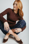 The Shyanne Lace Hem Cardigan in Choco