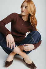 The Shyanne Lace Hem Cardigan in Choco