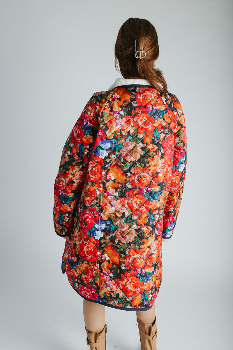 The Janice Quilted Jacket in Navy Floral